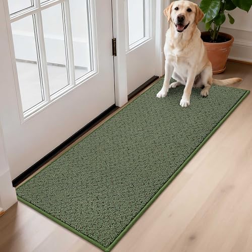 Dirt Trapper Door Mat 17"x48" Non Slip Washable Green (Green / 17" x 48")