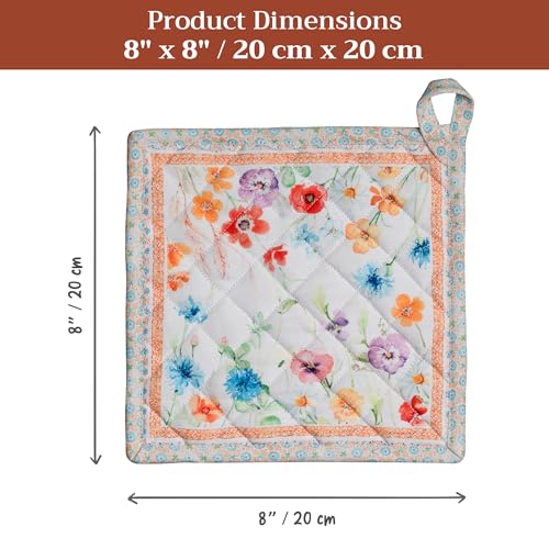 Pot Holders 100% Cotton Potholders (039 - Summer Whisper / 8" x 8" (Pot Holder Pack of 2))