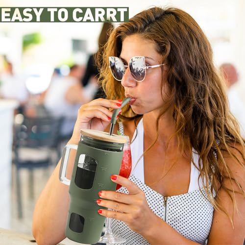 Glass Tumbler with Lid (Olive / 32 Ounces)