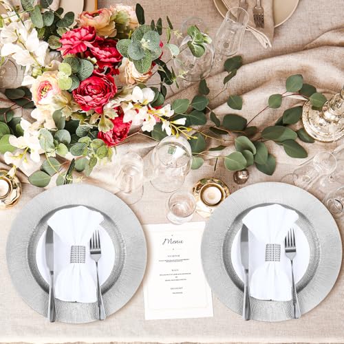 12 Pcs Silver Charger Plates 13 Inch Round Ruffled Rim Bulk (Modern Style / Silver)