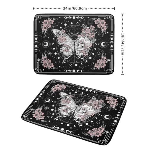 Skeleton Butterfly Dish Drying Mat Black Skull Absorbent Dish Drainer for Kitchen Counter Holiday Decor (Skeleton Butterfly Black / 24" x 18")