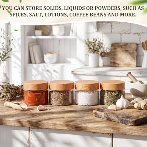 6 Pack 2 oz Plastic Jars Containers with Lids Wide (Faux Wood / 2 oz)