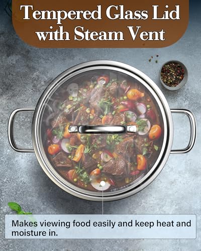 7 Quart Tri Ply Clad Stainless Steel Stockpot with Glass Lid (7 Quarts / Silver)