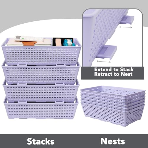 Stackable Woven Plastic Basket (Violet)
