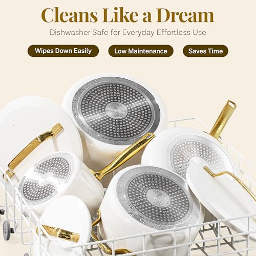 Modern 11 Pc Ceramic Cookware Set (Cream)