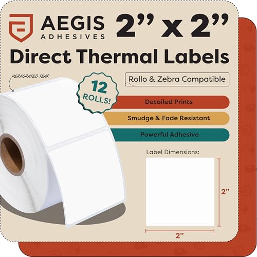 2" X 2" Square Direct Thermal Printer Labels (12 Count)