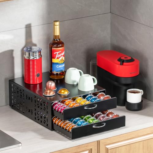 for Vertuo Pod Holder Coffee Pod Storage for Nespresso Pod Organizer Large Capacity Fits All Size Vertuo Pods 2 Tier Drawer (Standard Style)