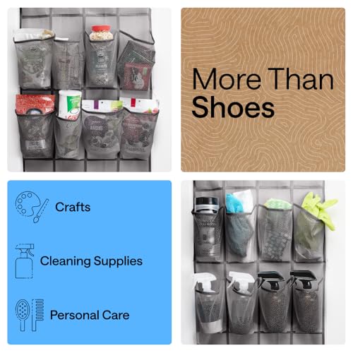 Over the Door Shoe Organizer (Grey / 24 Pockets/4 Hooks)