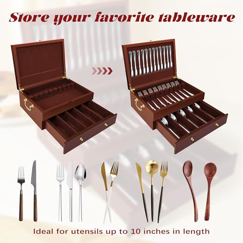 Silverware Storage Box Solid Wood with Lid (Walnut / 2 Layer)