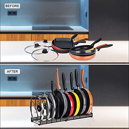 Pots and Pans Organizer Rack for Cabinet and Countertop (Black / Pot & Pan Organizer)