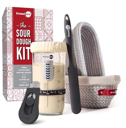 Sourdough Starter Kit (24oz Jar, 2xOval Baskets, Gray Bread Lame)
