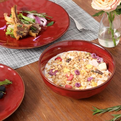 Ceramic Salad Bowls Set for Kitchen (Cherry Red)