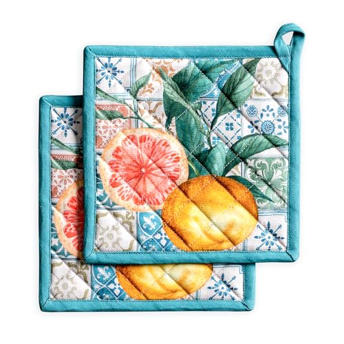 Pot Holders 100% Cotton Potholders (010 - Agrume / 8" x 8" (Pot Holder Pack of 2))