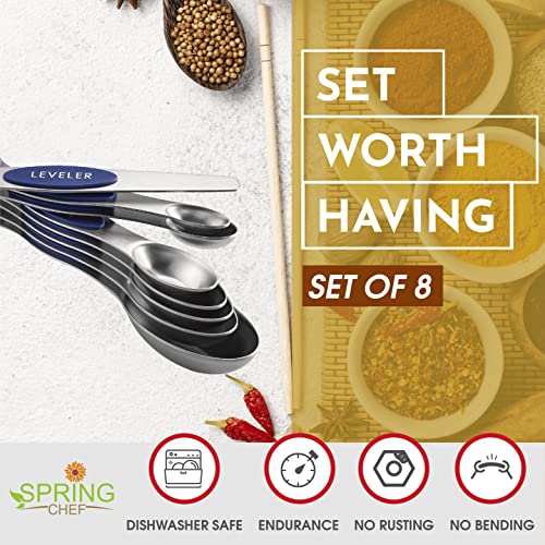 8 Magnetic Measuring Spoons Set for Baking & Cooking (Sapphire / 1-Pack)