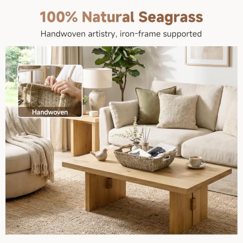 Hand Woven Jumbo Storage Baskets with Wooden Handles (Natural(Seagrass) / Large)