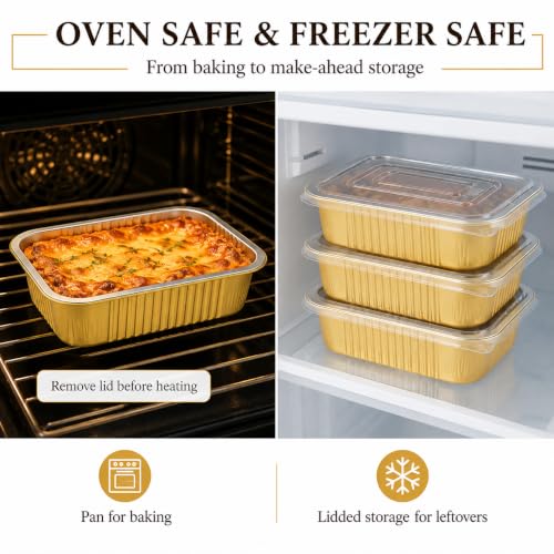 40 Pack 1.5 LB 7.2"×5"×1.8" Aluminum Pans with Lids Heavy Duty (40 Count)