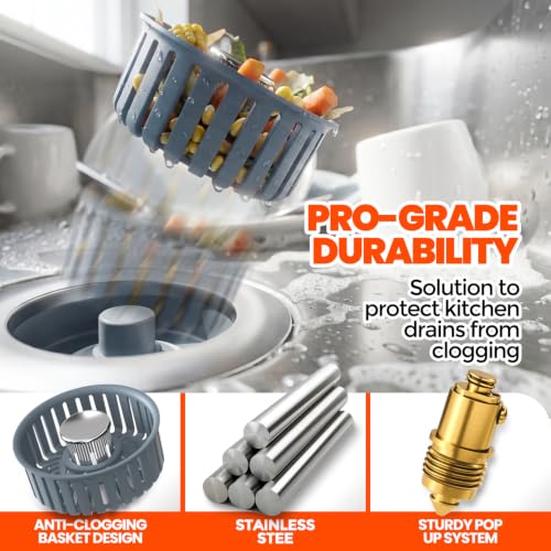 3 in 1 Kitchen Sink Drain Strainer Stopper Basket Pop Up Silver (2pack / Silver)