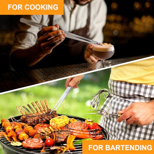 8 Packs 12 Inch Cooking Tweezers Bar Kitchen Tongs (12 Inch / Silver)