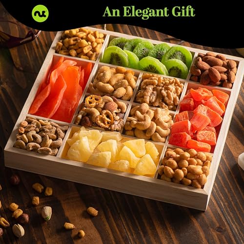 Rosh Hashana Gift Basket Dried Fruit & Nuts (6. Green Ribbon Dried Fruits & Nuts Wooden Tray)