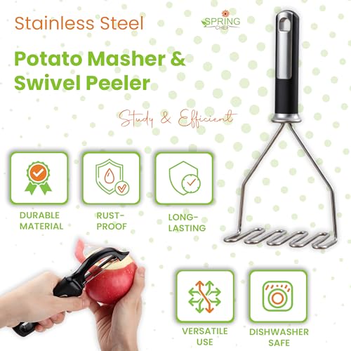 Stainless Steel Potato Masher & Durable Vegetable Peeler Set