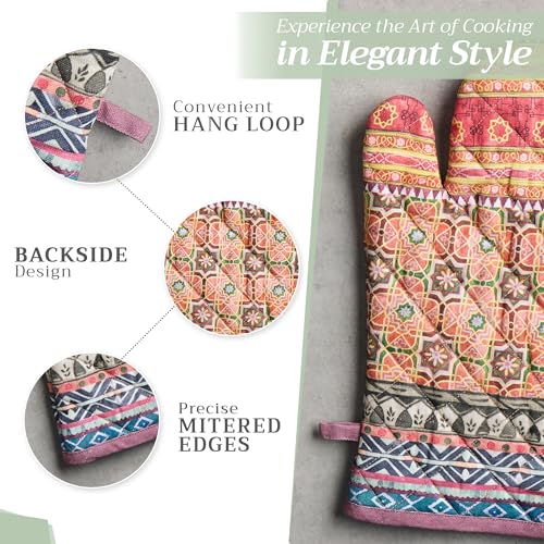 100% Cotton Oven Mitt & Pot Holder Set (075 - Ispahan / 7.5" x 13" & 8" x 8" (Oven Mitt & Pot Holder))