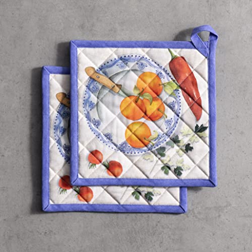 Pot Holders 100% Cotton Potholders (078 - Gourmand / 8" x 8" (Pot Holder Pack of 2))