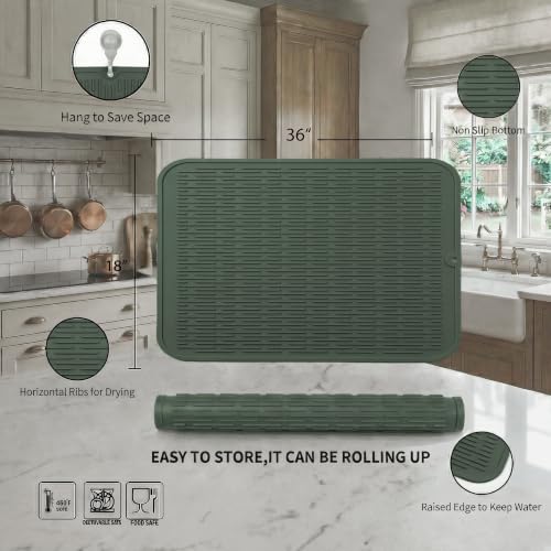 Silicone Dish Drying Mat for Multiple Usage (Green / 36"L x 18"W)