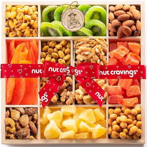 Dried Fruit & Mixed Nuts Gift Basket (6. Red Ribbon Dried Fruits & Nuts Wooden Tray)