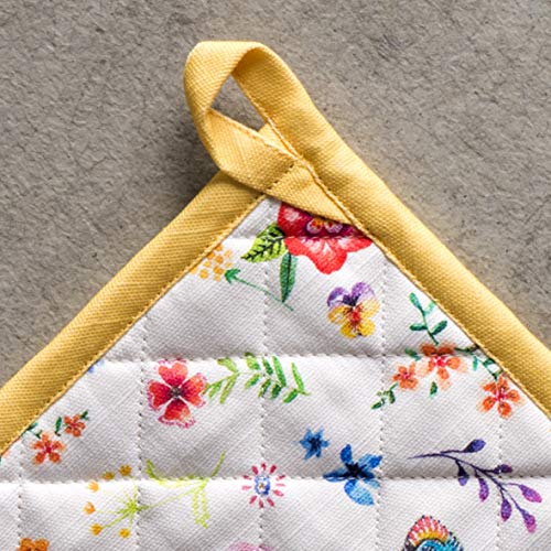 Pot Holders 100% Cotton Potholders (034 - Happy Florals - Sweety / 8" x 8" (Pot Holder Pack of 2))