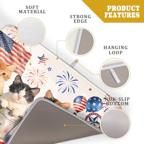 Vintage Patriotic Dish Drying Mat Cute Cats American Flag Drying Matt Kitchen Counter for Home Decor (Patriotic Cat White / 24" x 18")