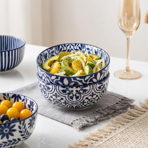 Soup Bowls 28 Ounce Ceramic Cereal Bowls Set of 6 (Assorted Mix)