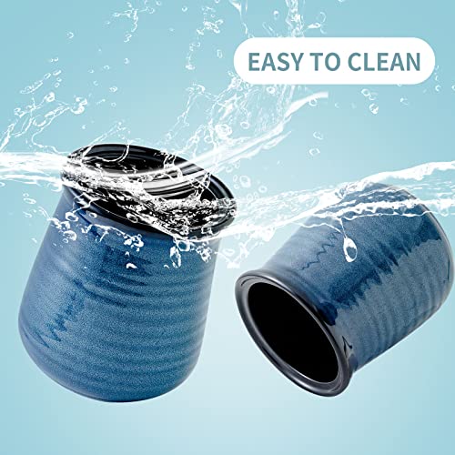 Extra Large Ceramic Utensil Holder Crock for Kitchen Counter (Blue)