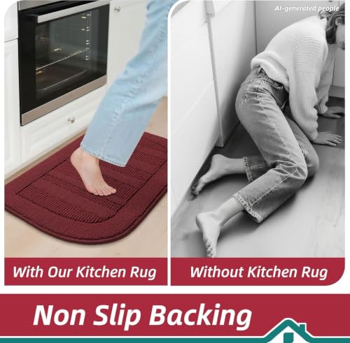 30x18 Inch Kitchen Rugs Non Slip Washable Kitchen Sink Rug (1'6" x 2'6" (Semicircular) / Red)