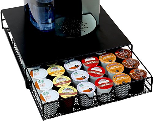 K Cup Holder Drawer for 36 Coffee Pods Storage (36 Capsules / Black with Metal Top)