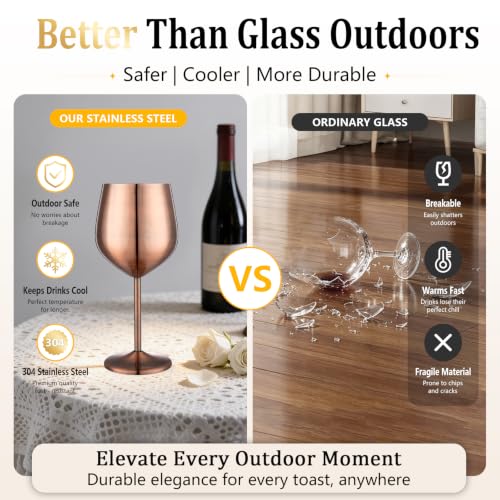 Unbreakable Stainless Steel Wine Glasses Set of 4 (Mirror Red Copper / Set of 4)