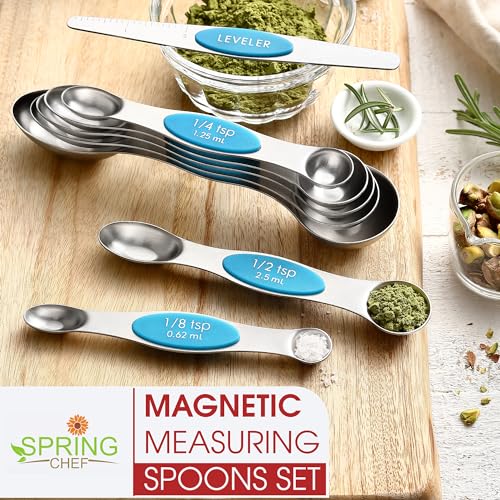 Stainless Steel 8 Magnetic Measuring Spoons for Kitchen (Teal / 1-Pack)