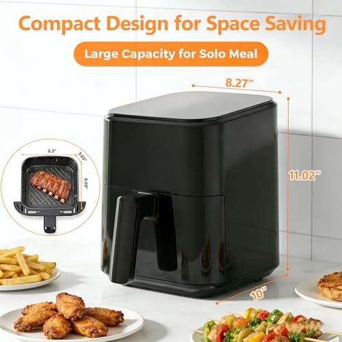 8-in-1 Air Fryer 3 Qt, Digital Preset Airfryer with Overheat Protection and Auto Shut-Off, Nonstick and Dishwasher-Safe Basket for Fries, Bake, 60-Min Timer, Max 400°F, 800W, Black (Black-3 Qt / 3.17 Qt)