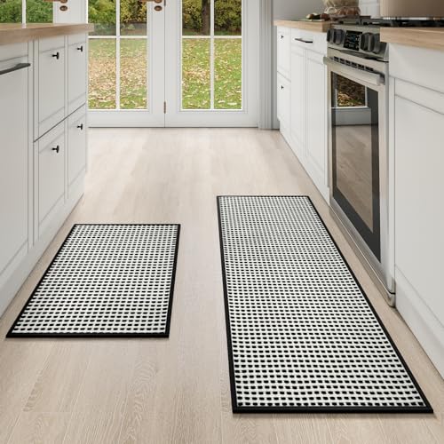 Kitchen Mat Kitchen Rugs Sets of 2 PCS Non Slip Black 17"x30"+17"x47" (2622 sq in Count)