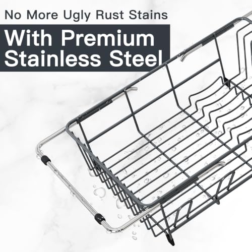 Grey Expandable Dish Drying Rack Over Sink with Anti (Gray / For 11.5"-16" W Sink with Cup Holder)