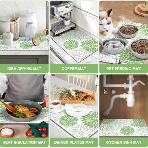 2Pcs Dish Drying Mat & Sink Splash Guard (Green / 12" X 20" + 24" X 5.5")