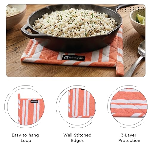 Oven Mitts and Pot Holders Set (Oven Glove + Pot Holder / Franca Orange Stripes)