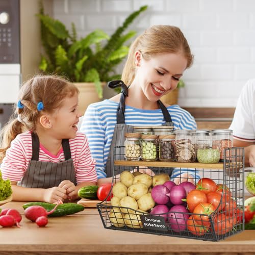 3 Pack Extra Large Fruit Basket for Kitchen with Wood Lid Nameplate (3pcs*15.72"*8.66"*10.63")