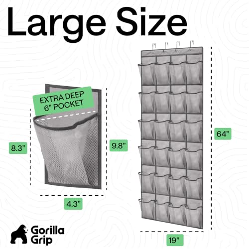 Over the Door Shoe Organizer (Grey / 24 Extra Large Pockets/4 Hooks)