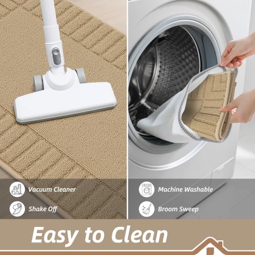 Kitchen Rugs Non Slip Washable 2PCS (Beige / 24"x35"+24"x60" (Rectangular))