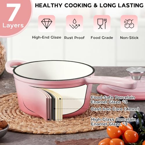 Cast Iron Sauce Pan Pot (Pink / 1+2 Quarts)