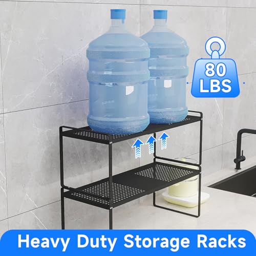 Expandable Cabinet Shelf Organizers (Black Large)