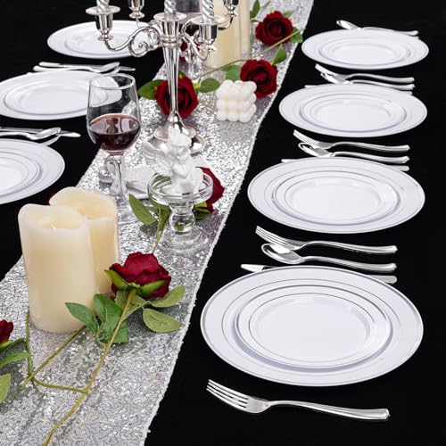 200 Pcs Silver Plastic Plates (Silver / 200 Pcs)