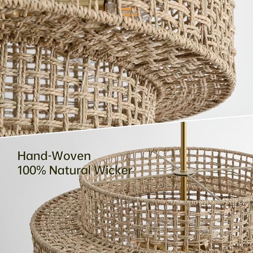 24" Rattan Chandelier for Dining Room (Gold / 24" 6-Light)