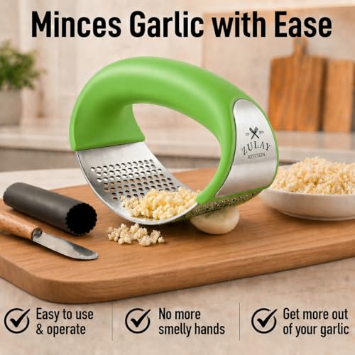 Stainless Steel Garlic Press Rocker Set (Green)