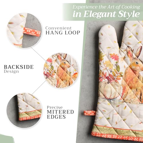 100% Cotton Oven Mitt & Pot Holder Set (066 - Pumpkin Passion / 7.5" x 13" & 8" x 8" (Oven Mitt & Pot Holder))
